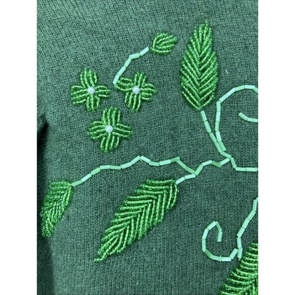 Vintage 50's Wool Angora Cashmere Green Beaded Cardigan Sweater Women’s Small - Picture 4 of 13